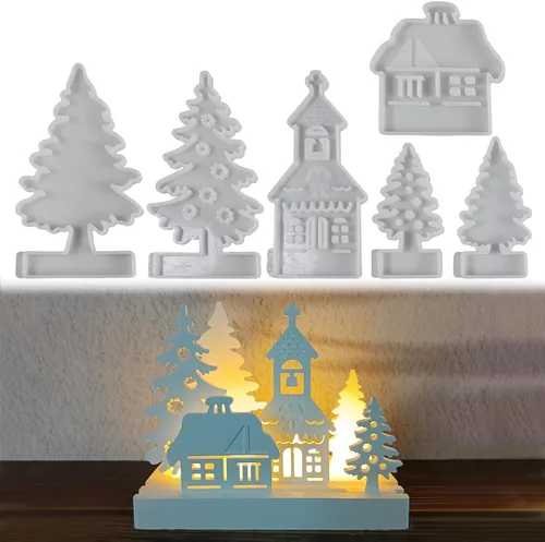 Miniatura 3 de Moldes de silicona para casa, portavelas de casa 3D, moldes de fundición de resina epoxi para bricolaje, jabón, pasteles, arcilla, manualidades