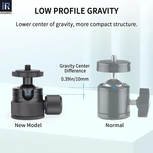 Miniatura 3 de Cabeza de bola mini-INNOREL C19 Montaje de trípode-CNC Metal de bajo perfil Cabeza de bola 360° Pan 90° Inclinación Montaje de trípode con adaptador