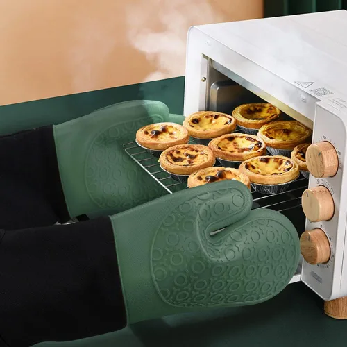 Miniatura 6 de sungwoo Guantes de horno de silicona extralargos, resistentes al calor, con forro acolchado, agarre texturizado antideslizante, perfectos para Verde