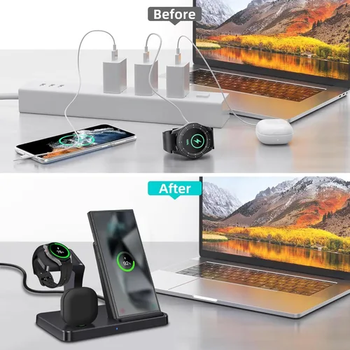 Miniatura 7 de Cargador inalámbrico para Samsung, estación de carga inalámbrica 3 en 1 para Samsung Galaxy S25/S24/S23/Z plegable/abatible, cargador rápido