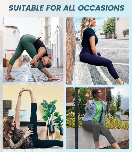 Miniatura 2 de YOLIX Paquete de 7 leggings capri para mujer, cintura alta, color negro, suave, pantalones de yoga para entrenamiento