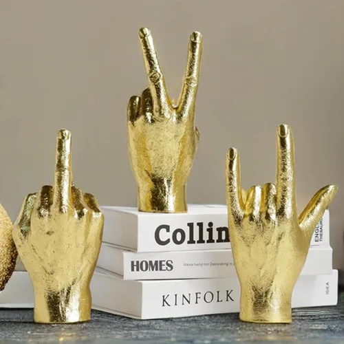 Miniatura 7 de DECOUE Estatuas y esculturas de gestos dorados, estatuas de dedo de resina para mano, decoración clásica de estante y escritorio, regalos