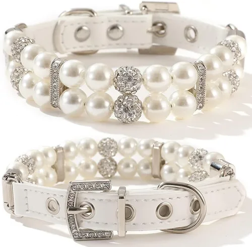 Miniatura 4 de Collares de perlas para perros pequeños, collar de gato con diamantes de imitación, bonitos collares de cristal para cachorros, hembras pequeñas