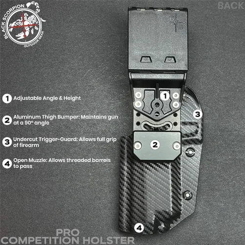 Miniatura 8 de Black Scorpion Outdoor Gear Pro Competition Holster OWB Kydex se adapta a Smith y Wesson MP9, MP40 M2.0 5'' 3GUN, IPSC, USPSA, ajustable en todos