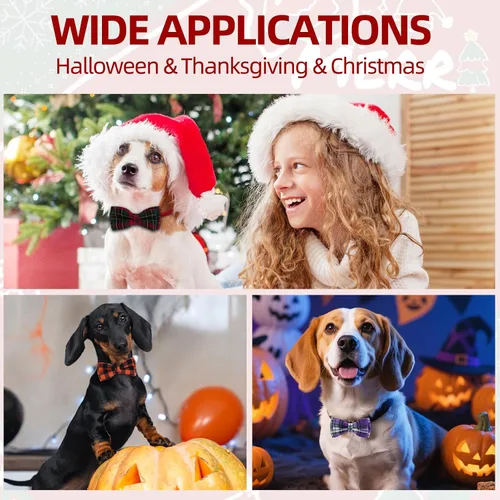 Miniatura 4 de PAWCHIE Corbatas de moño para perro de Halloween, 6 piezas, lindo collar de perro, accesorios de collar de aseo ajustable, pajaritas para perros