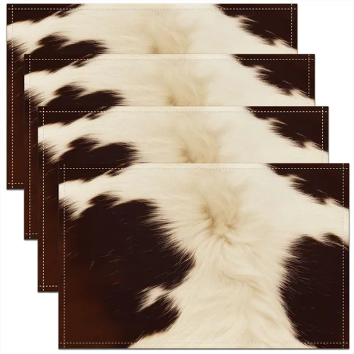 jejeloiu Manteles individuales con estampado de piel de vaca de 12 x 18 pulgadas, juego de 4 manteles individuales de piel de vaca, granja