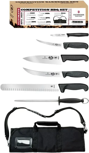 Miniatura 2 de Juego de 7 piezas de cuchillos para barbacoa Victorinox, con mangos profesionales de Fibrox color negro, incluye funda de transporte enrollable