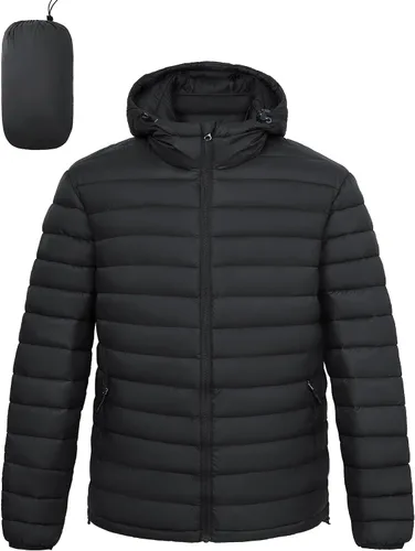 Miniatura 10 de Chaqueta acolchada ligera y plegable para hombre, con capucha, aislada, resistente al agua, para esquí, senderismo, viajes
