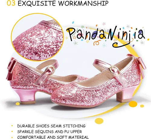 Miniatura 142 de PANDANINJIA Vestido de jada para niñas y niños pequeños, zapatos de princesa Mary Jane con tacones con lazo para fiesta, boda, boda