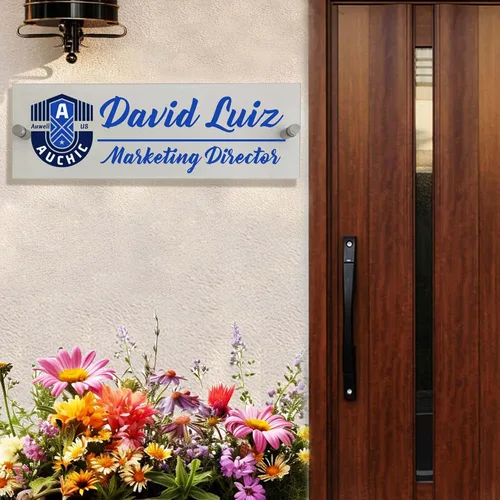 Miniatura 2 de Placa de nombre personalizada para puerta con logotipo de negocios, placa de identificación personalizada para letrero de pared, 2 tamaños, letrero