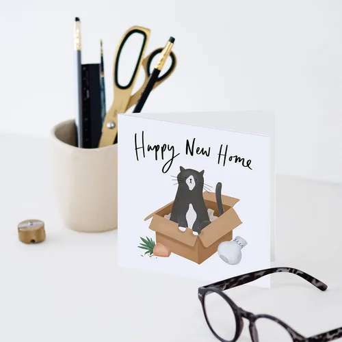 Miniatura 2 de Old English Co. - Tarjeta de gato Happy New Home, divertida y linda tarjeta de día de mudanza de gatito para hombres y mujeres, inauguración