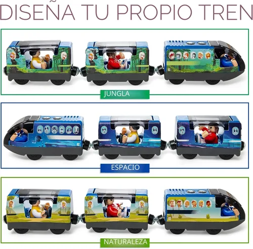 Miniatura 5 de KipiPol Conjunto de Tren de Juguete Locomotora de Acción a Batería para Vías de Madera, (Magnético) - Compatible con Thomas The Train Toys, Conjunto