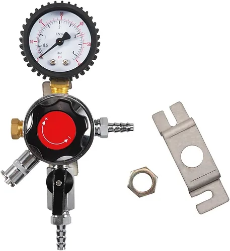 Miniatura 2 de LUCKEG Barra reguladora secundaria de cerveza de barril Regulador de pared con solo 5/16 "Outlet Barb 0-60PSI Regulador de CO2 de calibre único