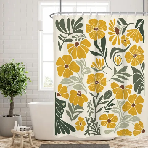 Miniatura 35 de Black Floral Shower Curtain Stall Small Half Single Mini Boho Flower Farmhouse Vintage Gothic Abstarct Retro Funky Botanical Moody Fabric Cloth