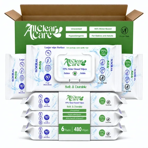 Miniatura 10 de All Clear Care Toallitas para bebé, paquete de 24 unidades sin perfume (1920 toallitas), 99% de agua para pieles sensibles, grandes, suaves
