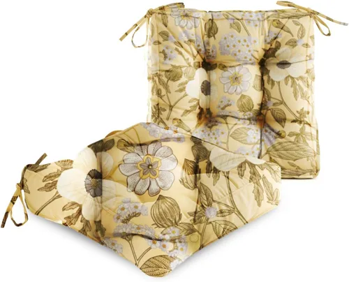 Miniatura 7 de ARTPLAN Cojín de asiento para exteriores, cojín cuadrado grueso para silla de mimbre de patio con lazo, juego de 2, 19 x 19 x 5 pulgadas, beige