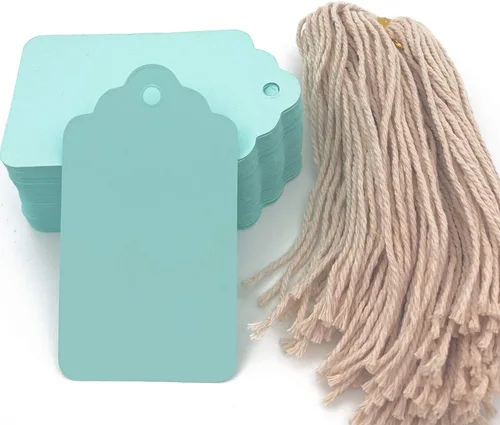 Etiquetas para envolver regalo, 100 etiquetas azules en blanco con cuerda para regalos de baby shower, día del padre y regalos caseros artesanales
