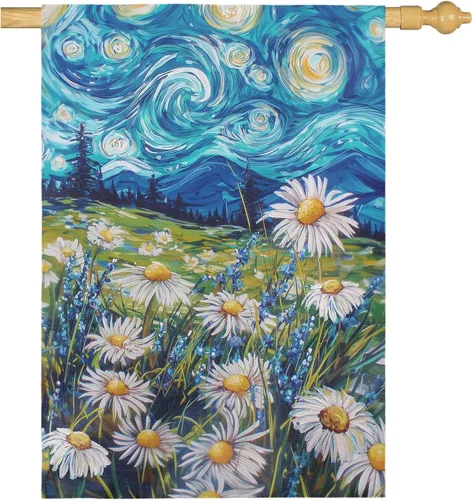 Miniatura 60 de Bandera de jardín de Halloween, bandera de jardín de calabaza Van Gogh, banderas de jardín, artes, cielo nocturno estrellado, luna, bandera