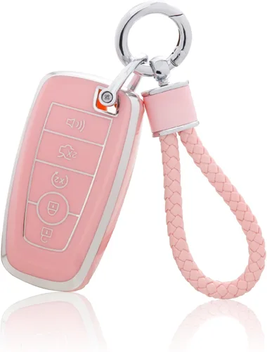 Miniatura 34 de YO&YOYE Funda para llavero Ford con llavero, funda de TPU suave rosa para F150 Explorer Mustang Edge Lincoln MKZ MKX MKC