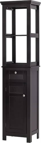 Miniatura 4 de Spirich Gabinete de almacenamiento delgado para baño, armario alto y estrecho con puerta y estantes, torre de lino independiente (espresso)