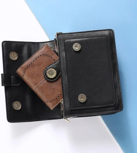 Miniatura 114 de SENDEFN - Billetera pequeña de piel auténtica para mujer, diseño plegable con ventana para tarjeta de identificación