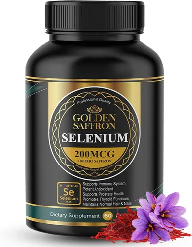 Golden Saffron Selenio (200 mcg de selenio y 88.5 mg de extracto de azafrán) - para apoyar la salud general, sin OMG, sin gluten, sin lácteos, con