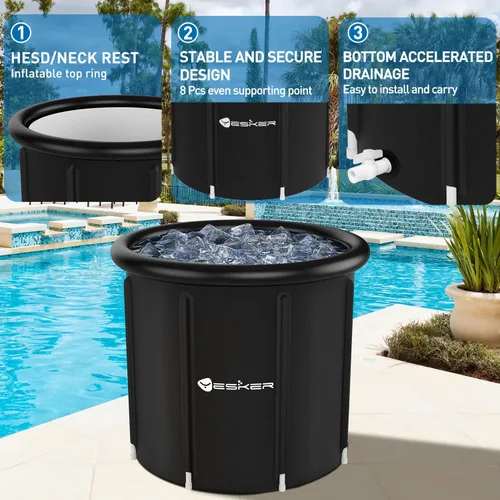 Miniatura 2 de Yesker Bañera de Baño de Hielo de 126 Galones con Anillo de Aire, Bañera de Inmersión Fría Portátil Multicapa con Tapa para Atletas, Plegable e