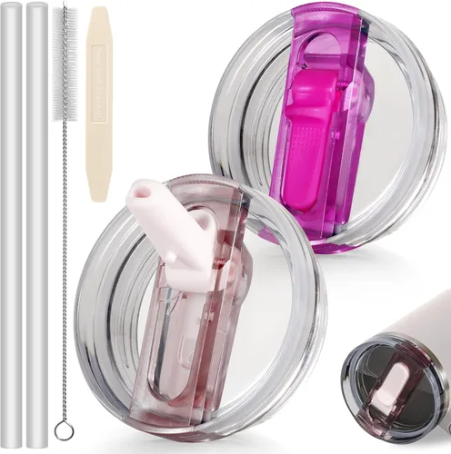 Miniatura 50 de 14 oz Tapa con popote abatible de repuesto para accesorios de vaso Stanley, 2 tapas antiderrames a prueba de derrames para vasos Stanley de 14 oz