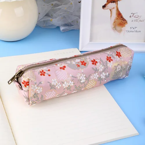 Miniatura 7 de Oyachic Estuche para lápices de bordado, bolsa para lápices de flores, caja para bolígrafos, bolsa organizadora para cosméticos, maquillaje