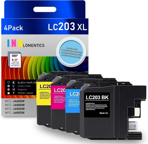 Cartuchos de tinta LC203 LC201 XL (1 negro, 1 cian, 1 magenta, 1 amarillo, 4 unidades) – Repuesto compatible con Loet para impresora Brother LC203XL