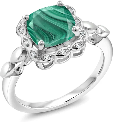 Miniatura 46 de Gem Stone King Anillo de compromiso de plata de ley 925 de 0.315 in con piedra natal y zafiro blanco creado Anillo de compromiso de boda