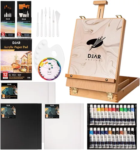 Miniatura 8 de DJAR Caballete de Mesa para Pintura, Caja de Bocetos de Madera de Haya Sólida Ajustable Caballete de Arte de Escritorio, Caja de Almacenamiento