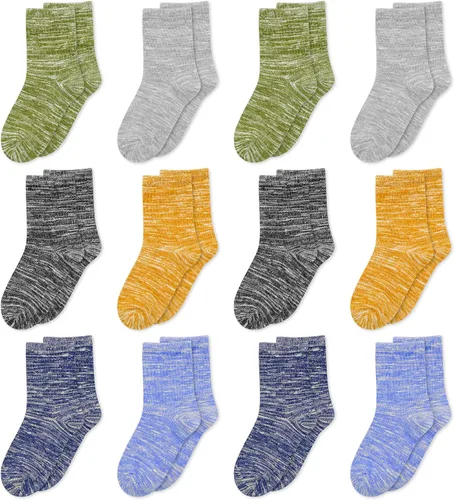 Miniatura 26 de Calcetines para niños, 12 pares de calcetines deportivos para niños pequeños y niñas (1 a 14 años), juego de calcetines atléticos de media