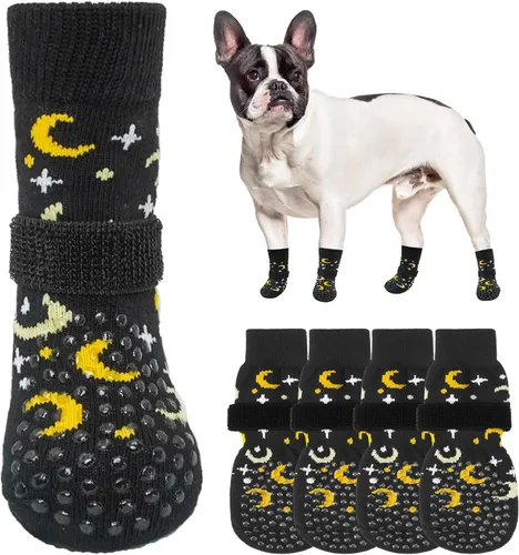 Miniatura 29 de SCENEREAL 6 piezas de calcetines antideslizantes para perros para prevenir lamido de patas para pavimento caliente/frío, calcetines de agarre