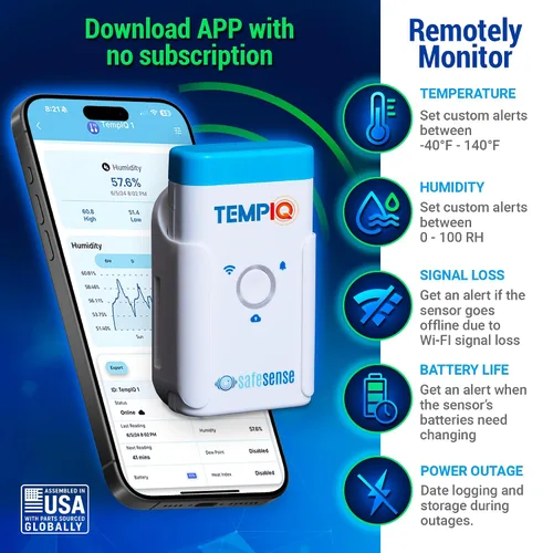 Miniatura 3 de TEMPIQ - Sensor remoto de temperatura y humedad WiFi – Integración de aplicaciones, alertas, ayuda a monitorear el segundo hogar, AirBnb, RV