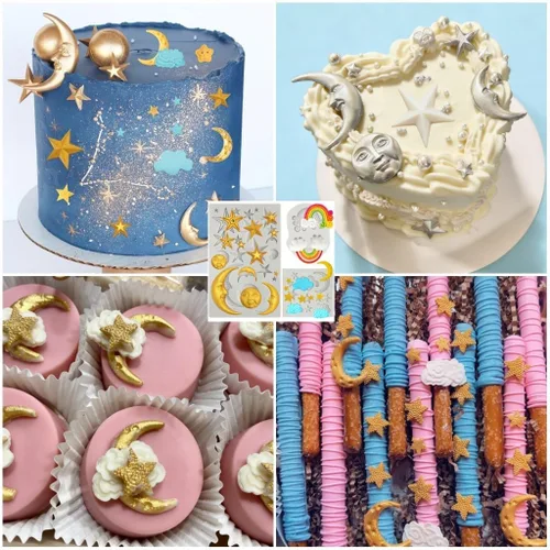 Miniatura 3 de Moldes de silicona con diseño de estrellas, luna y sol, para fondant de arcoíris, para chocolate, caramelo, goma de goma, herramientas de decoración