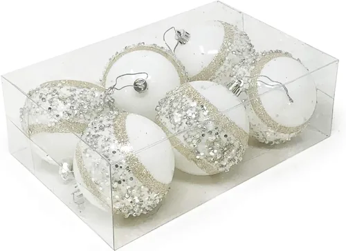 Miniatura 10 de Allgala - Paquete de 6 bolas para decorar el árbol de Navidad, 3" con lujosa decoración con brillantina (negro)