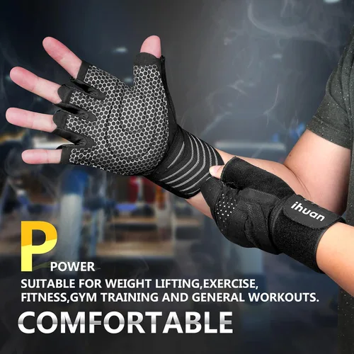 Miniatura 3 de ihuan - Guantes de entrenamiento con ventilación, unisex, protección completa de la palma de la mano; para levantamiento de pesas, entrenamiento