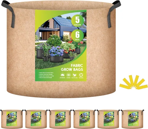 Miniatura 17 de iPower - Bolsa de cultivo para plantas de 5 galones, paquete de 6, resistentes, de tela con asas de nylon, contenedores de 300g de tela no tejida