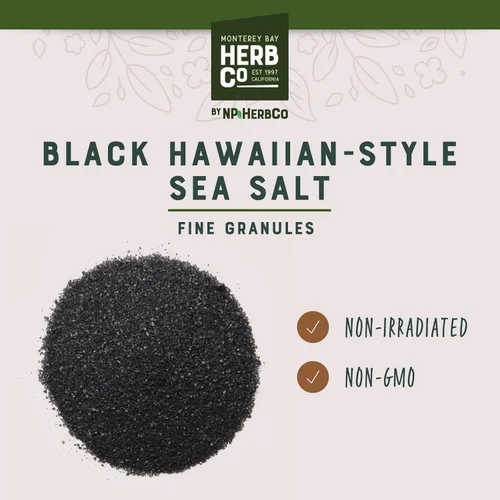 Miniatura 3 de Monterey Bay Herb Co. Sal marina hawaiana negra Sal de lava negra para alimentos asados y a la parrilla Sal de acabado o uso cosmético 1/4 lb