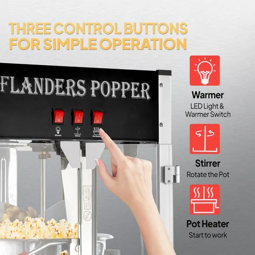 Miniatura 5 de Máquina de palomitas de maíz ROVSUN con hervidor de 16 onzas certificado ETL, máquina de palomitas de maíz comercial para mostrador con cuchara
