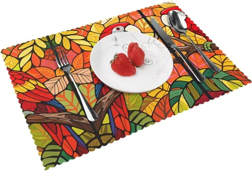 Miniatura 10 de Rectangular Placemats Set of 4, Heat Resistant Black Eagle Printed Kitchen Dining Table Mats