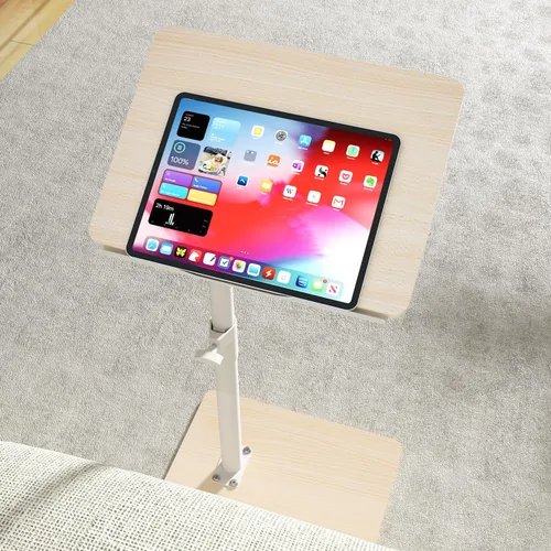 Miniatura 10 de YUHFERA Mesa auxiliar con bandeja para sofá - Giratoria 360°, altura ajustable, para espacios pequeños, mesa lateral para aperitivos para cama