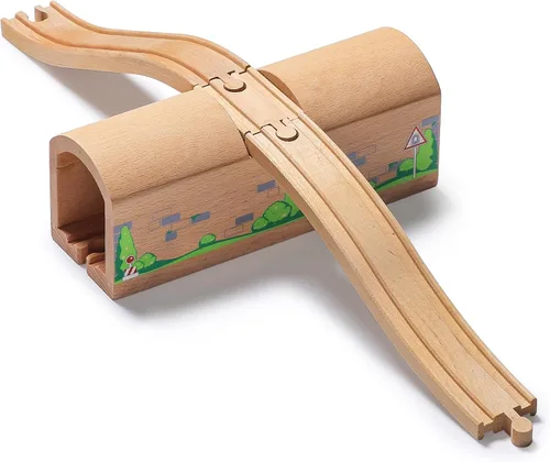 Miniatura 7 de SainSmart Jr. Pista de tren de madera, 8 piezas, expansión de riel compatible con todas las principales marcas de tren de juguete para niños