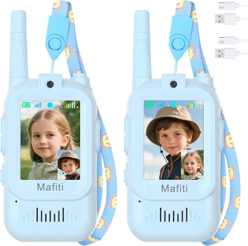 Mafiti Juguetes para niños y niñas de 3, 4, 5, 6, 7, 8 años, mini video walkie talkies para niños, paquete de 2 unidades, recargable, rango de 1000