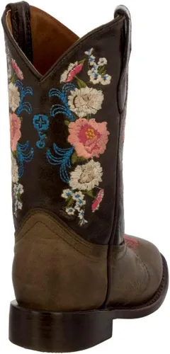 Miniatura 4 de Jazmin - Botas vaqueras con bordado floral para niñas pequeñas, color marrón, punta cuadrada, TRUE