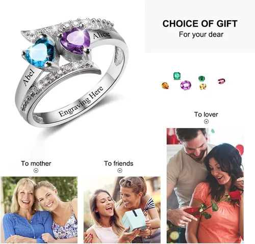 Miniatura 6 de Anillos de piedra natal personalizados para mujer, regalos personalizados para el día de la madre, anillos de promesa para madre e hija o mejor