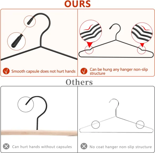 Miniatura 4 de Juego de 40 perchas + 5 clips, perchas de metal negro mate resistentes de 16.69 pulgadas, soporta 50 libras de peso, acabado con recubrimiento