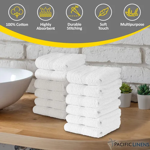 Miniatura 4 de Pacific Linens Toallas de baño, 100% algodón, 13 x 13 pulgadas, toalla facial para uso en baño y cocina, paños de lavado, paquete de 12