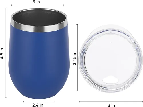 Miniatura 4 de DOMICARE - Juego de 4 vasos de vino de 12 onzas con tapa, hechos de acero inoxidable con aislamiento al vacío de doble pared, color azul oscuro